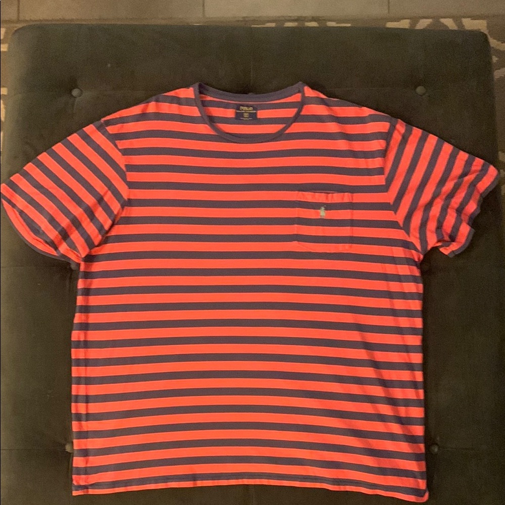 Polo by Ralph Lauren Men's Red and Navy Striped Shirt